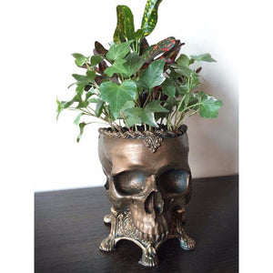 Human Skull Planter Bronze